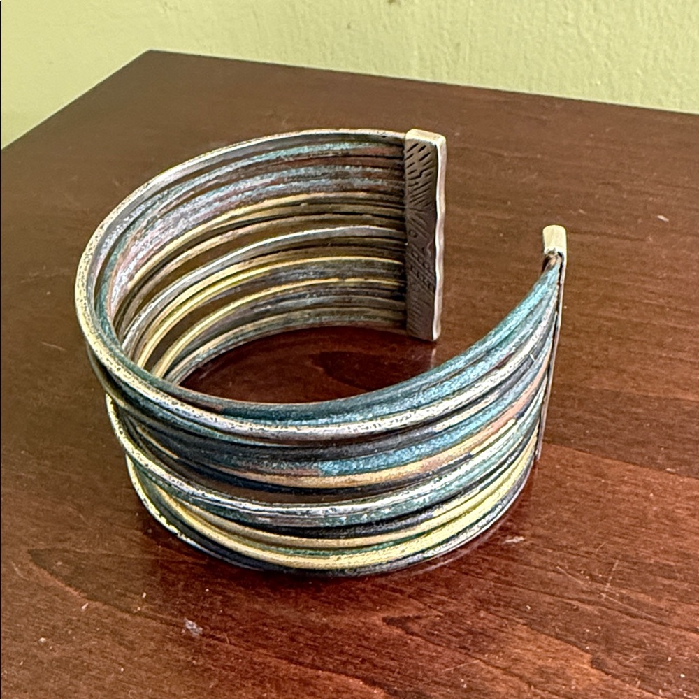 Silpada Multitone Metal Cuff Bracelet - Silver, Gold, Blue-Green